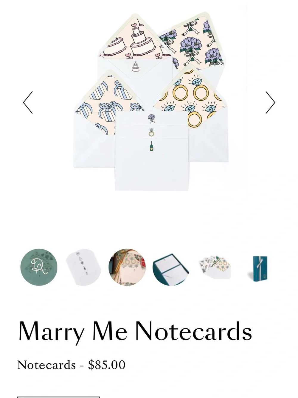 Dear Arrabella “Marry Me” Notecards Set Teal Gift Box with Pink Ribbon